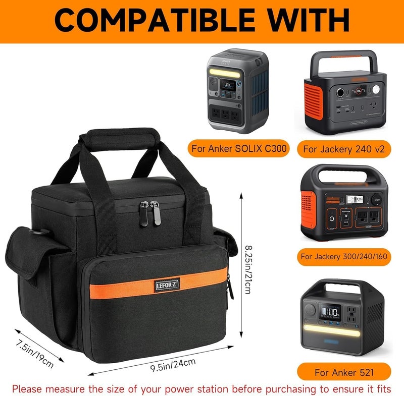 LEFORZ Carrying Case Compatible with Jackery Explorer 240/300/160/GOLABS R300/Anker 521 Portable Power Station,Waterproof Travel Storage Bag with Multiple Pockets for Charging Cable and Accessories(Bag Only) - Image 2